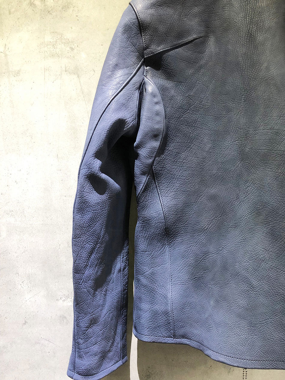 【Burning dyed】地生フルタンニン カーフシュリンク VINCENTS シングルライダースジャケット - GUN BLUE