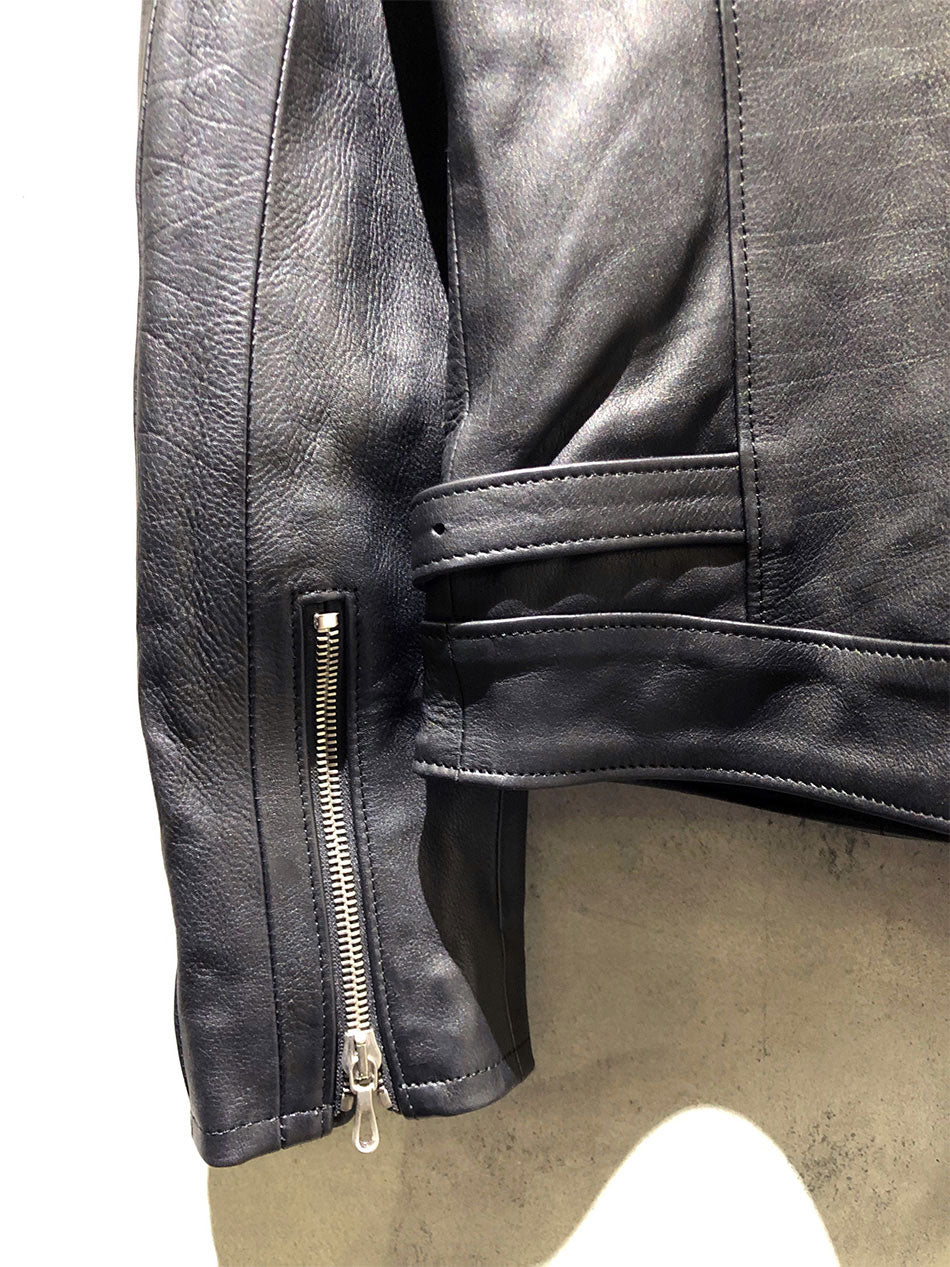 Domestic Calf Skin Single Riders Jacket with Collar