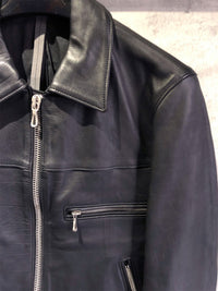 Domestic Calf Skin Single Riders Jacket with Collar
