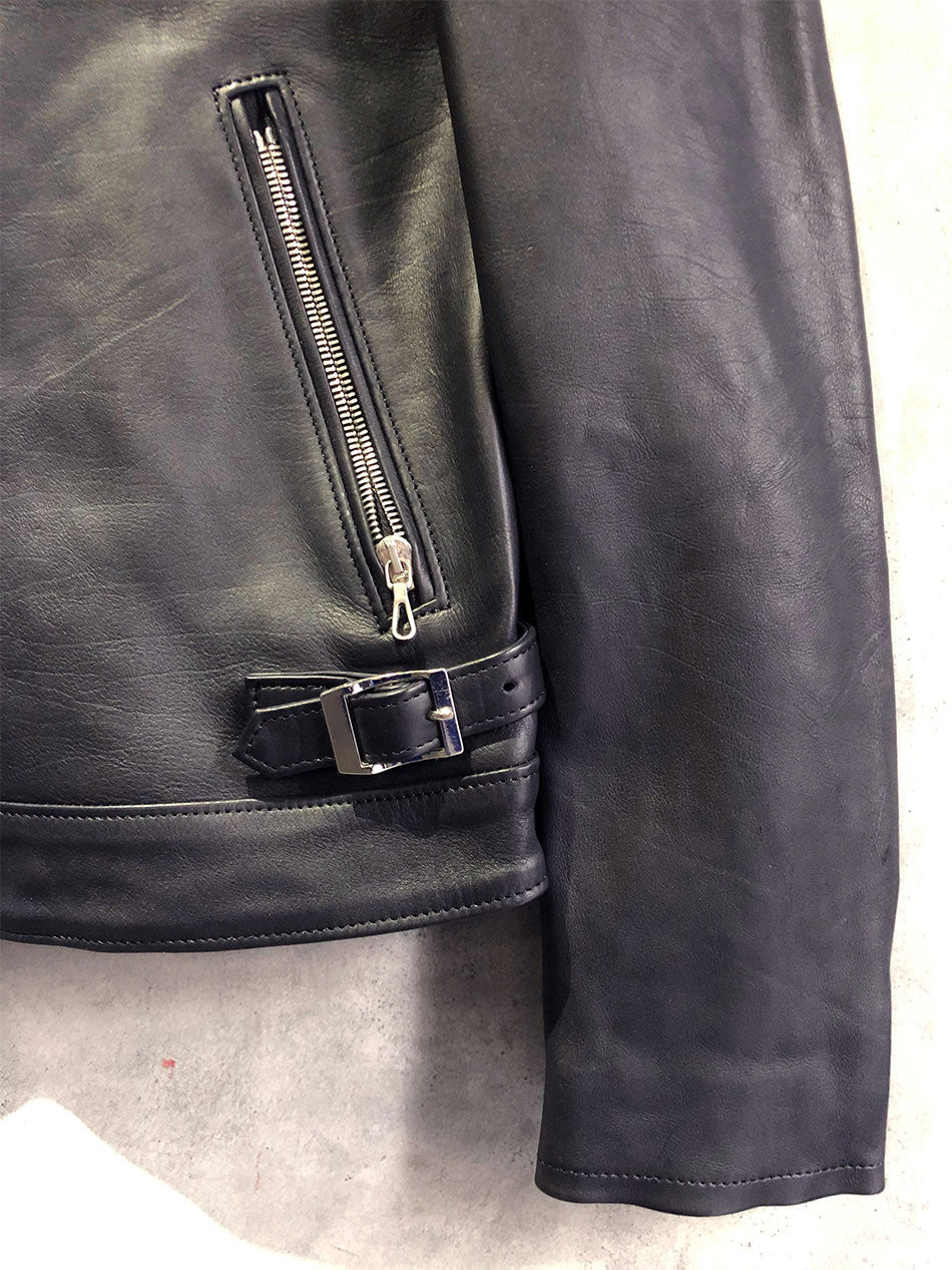 Domestic Calf Skin Single Riders Jacket with Collar