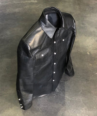 地生フルタンニンカーフ イタリアン OIL/WAX 加工 ウエスタンシャツ - ブラック