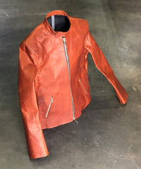 Load image into Gallery viewer, Domestic Vegetable Full Tanned Calf Skin Italian OIL / WAX Processed Single Riders Jacket / Brown