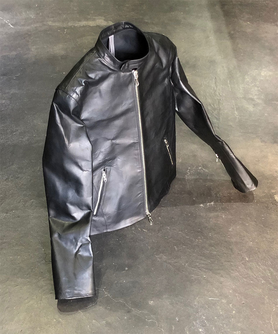 Load image into Gallery viewer, Domestic Vegetable Full Tanned Calf Skin Italian OIL / WAX Processed Single Riders Jacket / Black