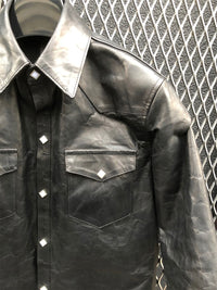 地生フルタンニンカーフ イタリアン OIL/WAX 加工 ウエスタンシャツ - ブラック