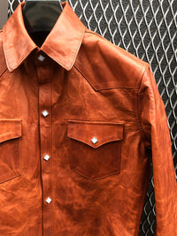 Domestic Vegetable Full Tanned Calf Skin Italian OIL / WAX Processed Western Shirt / Brown