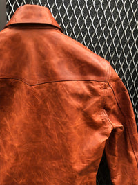 Domestic Vegetable Full Tanned Calf Skin Italian OIL / WAX Processed Western Shirt / Brown