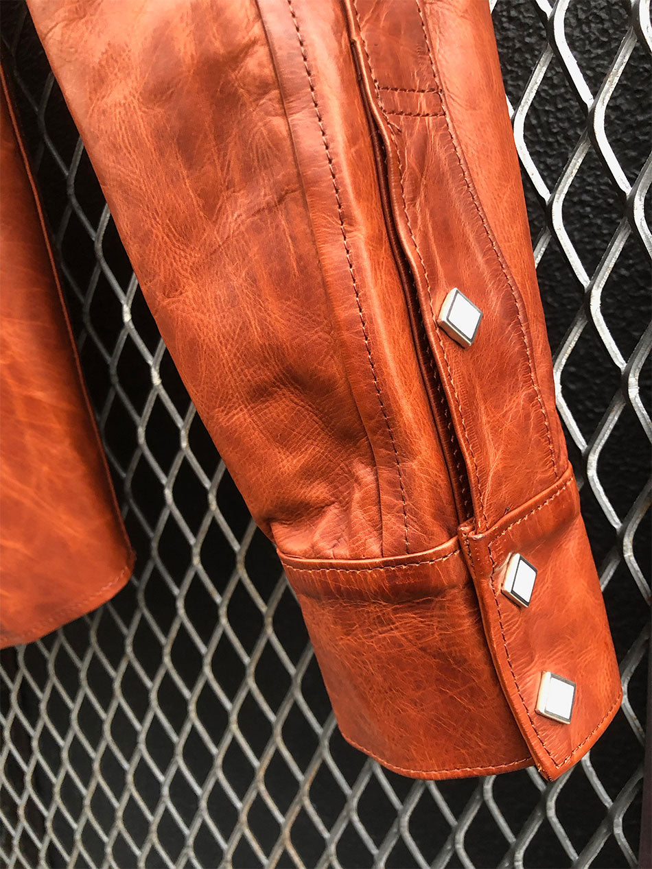 Domestic Vegetable Full Tanned Calf Skin Italian OIL / WAX Processed Western Shirt / Brown