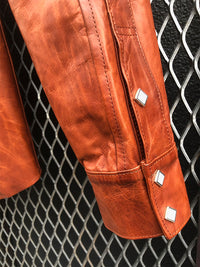 Domestic Vegetable Full Tanned Calf Skin Italian OIL / WAX Processed Western Shirt / Brown