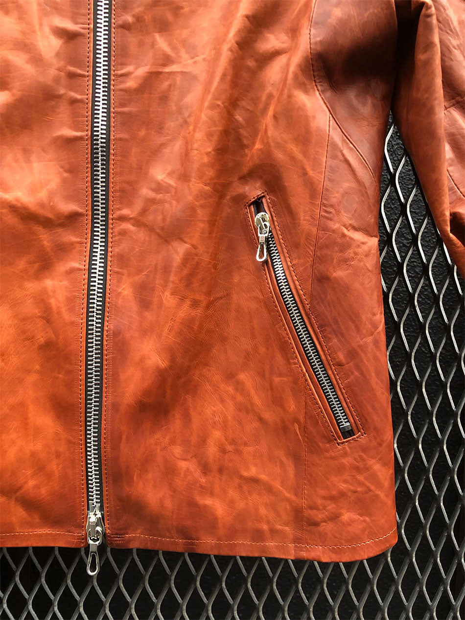 地生フルタンニンカーフ イタリアン OIL/WAX 加工 シングルライダースジャケット - ブラウン