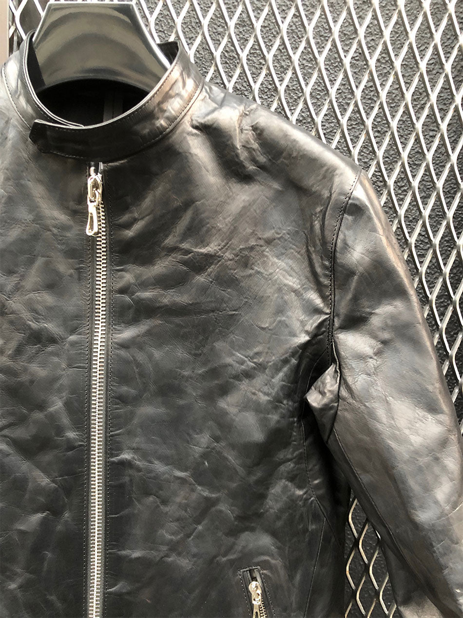 地生フルタンニンカーフ イタリアン OIL/WAX 加工 シングルライダースジャケット - ブラック