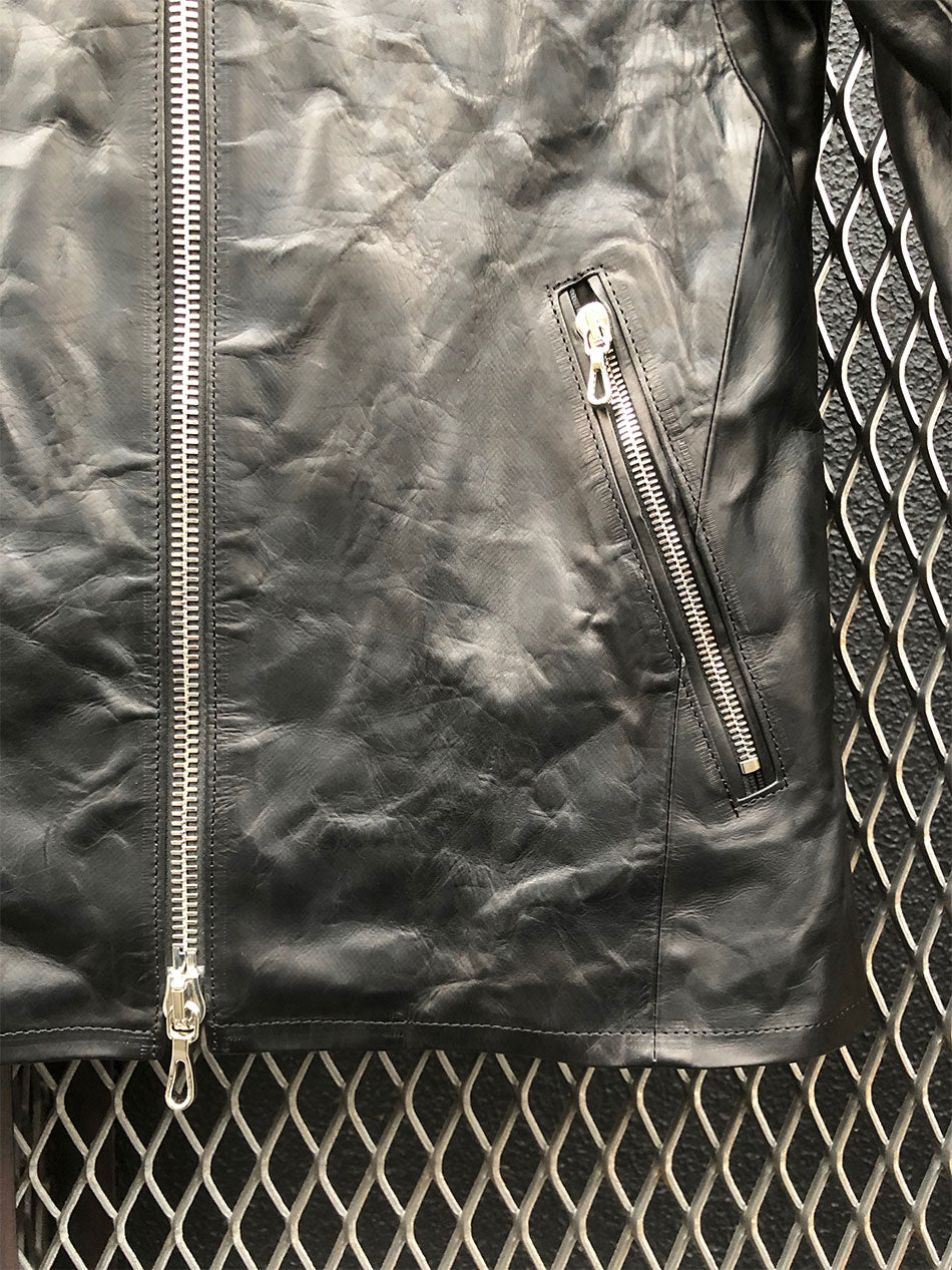 地生フルタンニンカーフ イタリアン OIL/WAX 加工 シングルライダースジャケット - ブラック