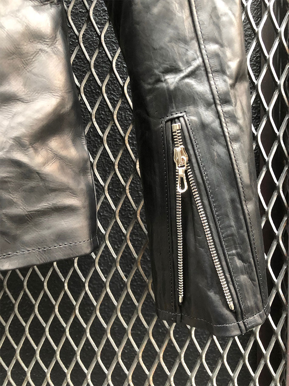 地生フルタンニンカーフ イタリアン OIL/WAX 加工 シングルライダースジャケット - ブラック