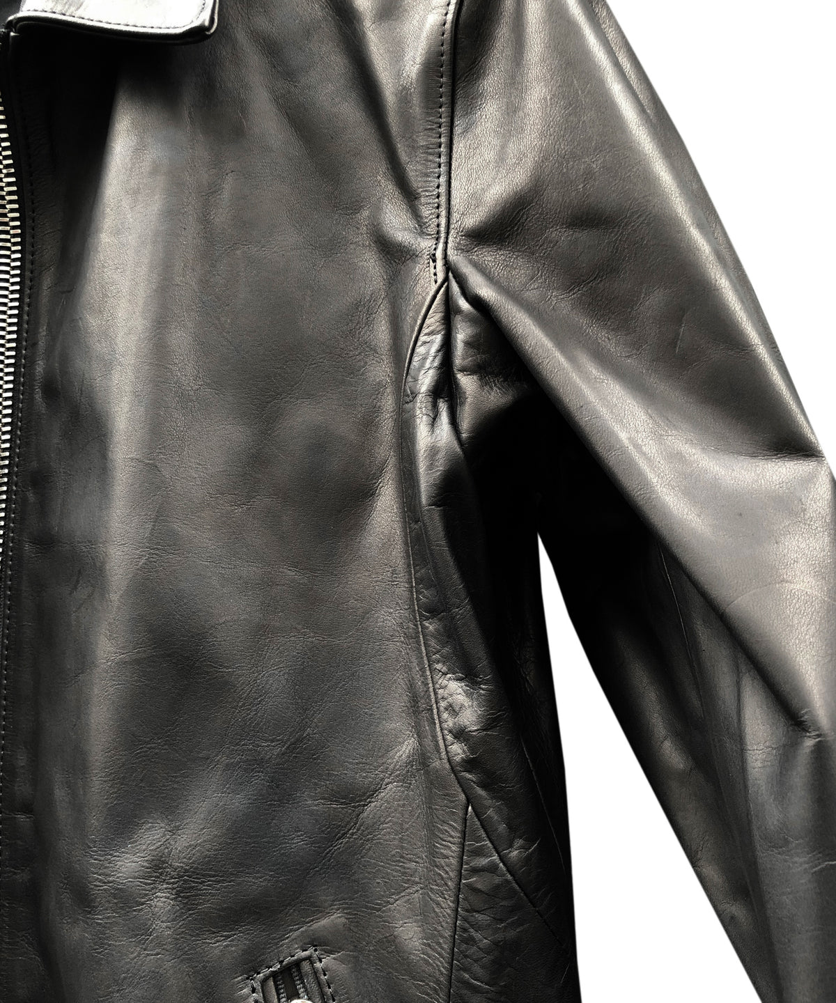 Domestic Oil Kip Hybrid Tanned Single Riders Jacket / Black