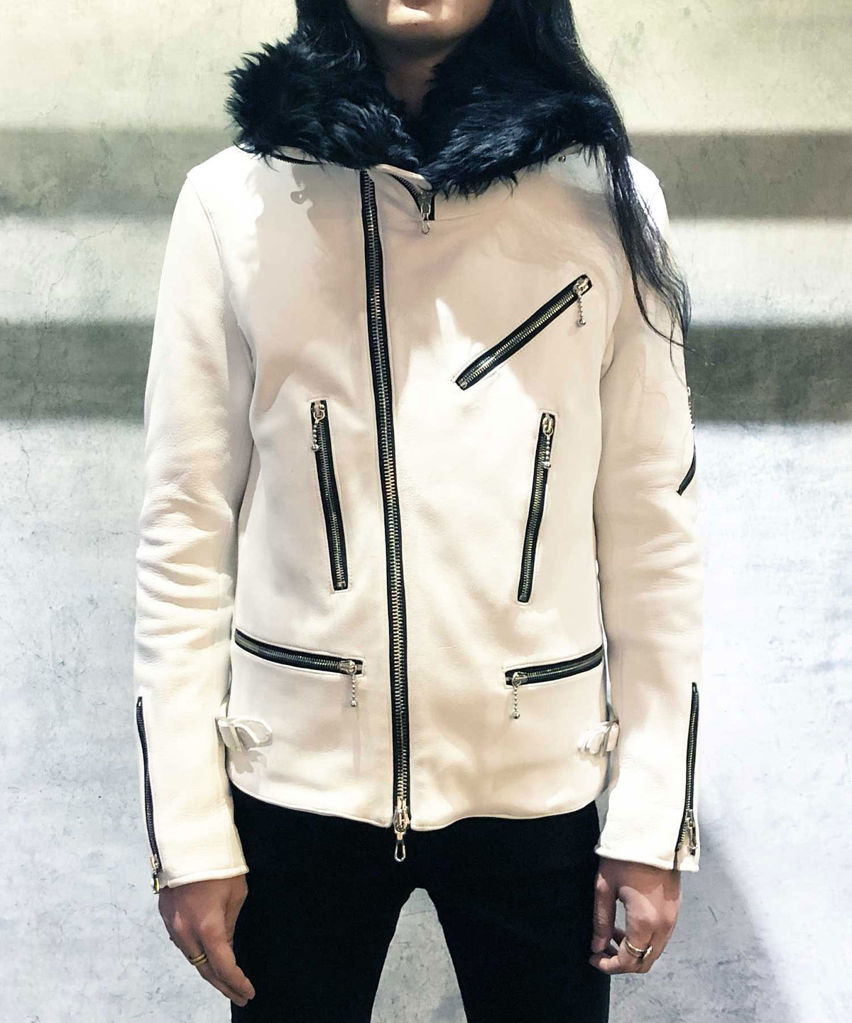 アルデヒド鞣し ディアスキン MAD ライダースジャケット - ピュアホワイト