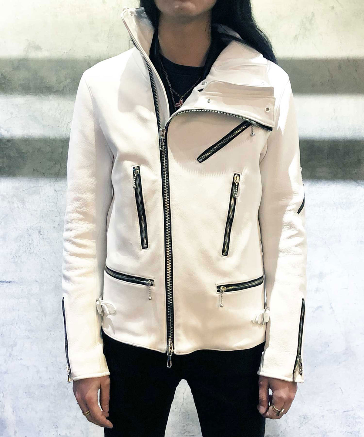 アルデヒド鞣し ディアスキン MAD ライダースジャケット - ピュアホワイト