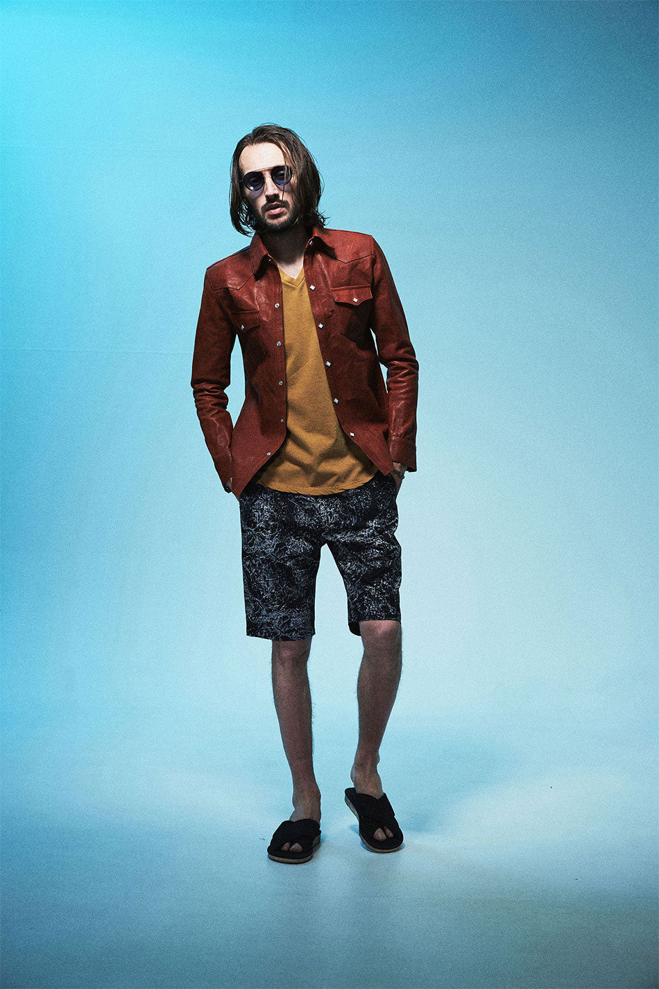 Domestic Vegetable Full Tanned Calf Skin Italian OIL / WAX Processed Western Shirt / Brown