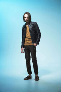 Domestic Calf Skin Single Riders Jacket with Collar