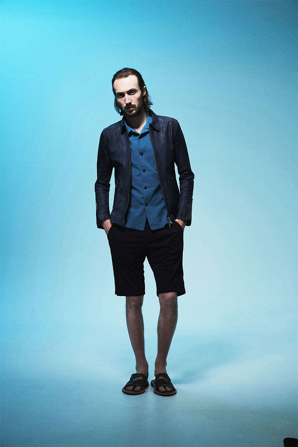 【Burning dyed】地生フルタンニン カーフシュリンク VINCENTS シングルライダースジャケット - GUN BLUE