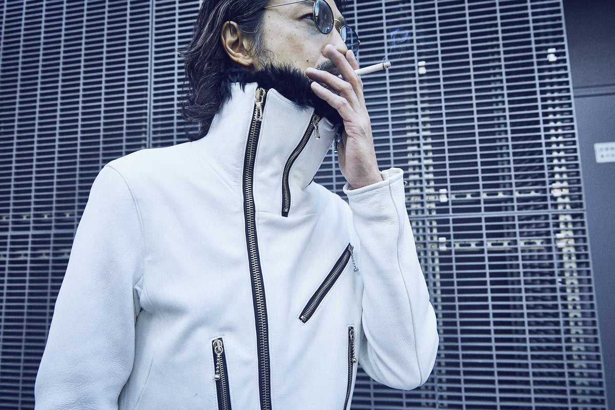 アルデヒド鞣し ディアスキン MAD ライダースジャケット - ピュアホワイト