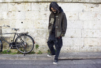 【一点物】タスマニアウール ヘリンボーンストライプ ジャケット × オランダ軍フィールドジャケット × ヴィンテージ ワークパンツ リメイク オーバーサイズジャケット - KHAKI - Lサイズ相当