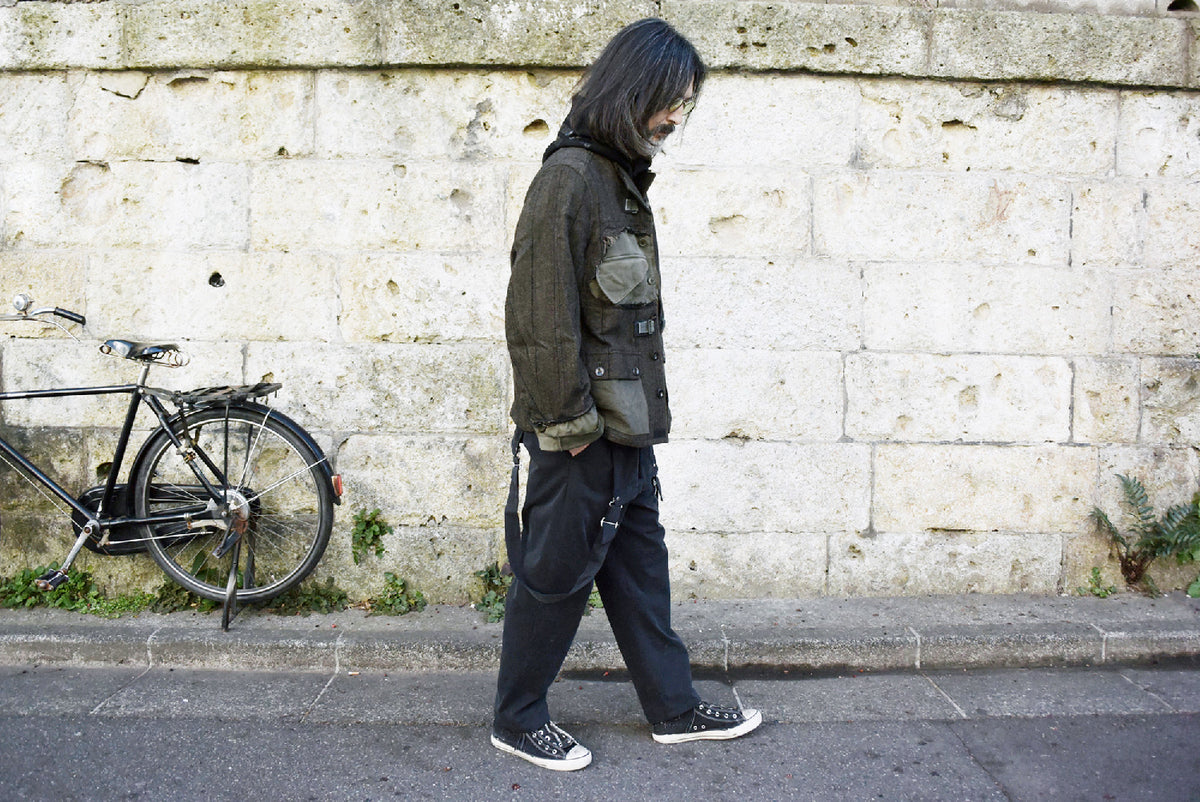 【一点物】タスマニアウール ヘリンボーンストライプ ジャケット × オランダ軍フィールドジャケット × ヴィンテージ ワークパンツ リメイク オーバーサイズジャケット - KHAKI - Lサイズ相当