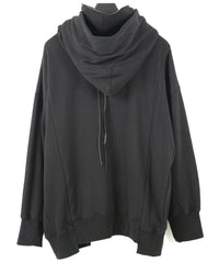 Stretch Cotton Polyester Knit Backside Velor finish High neck Hoodie - BLACK