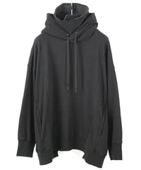 Stretch Cotton Polyester Knit Backside Velor finish High neck Hoodie - BLACK