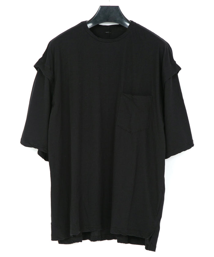 80/2 強撚天竺 オーバーサイズ レイヤード クルーネック T シャツ - BLACK