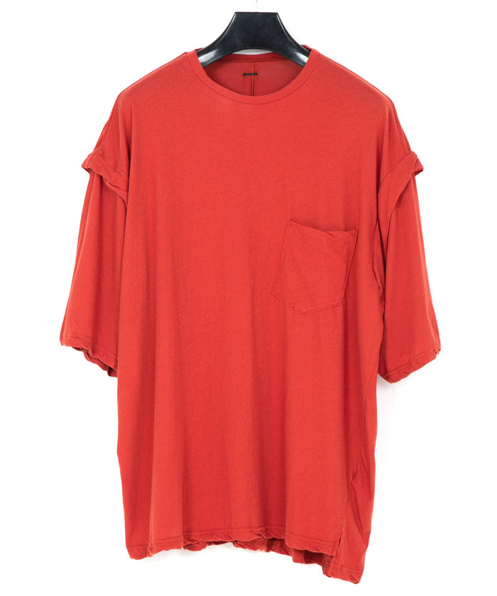 80/2 強撚天竺 オーバーサイズ レイヤード クルーネック T シャツ - RED