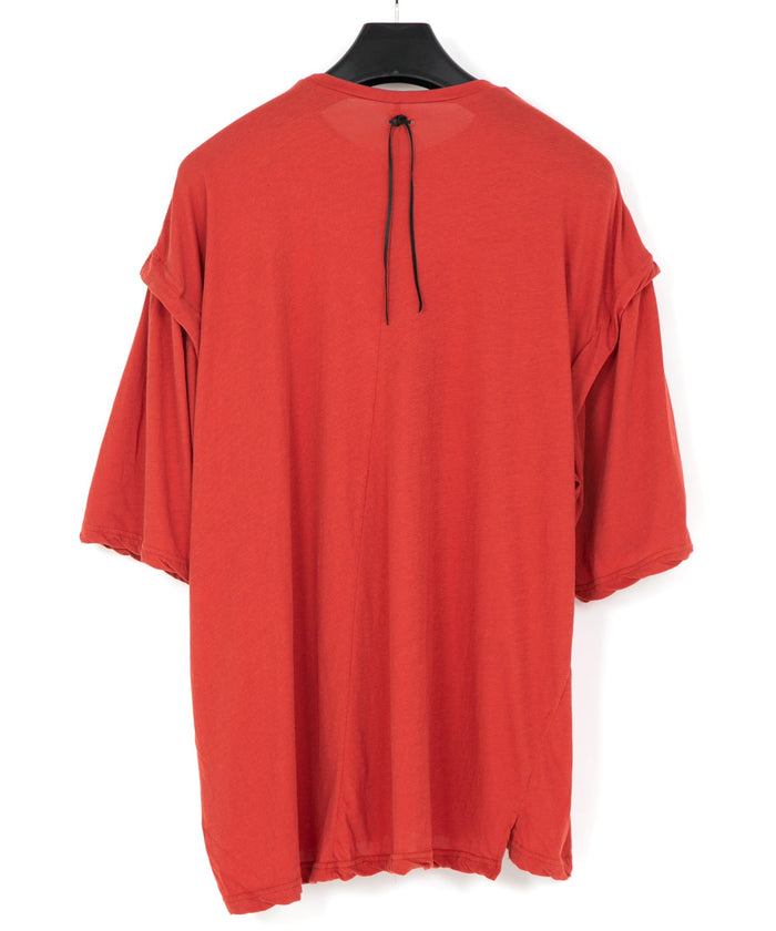 80/2 強撚天竺 オーバーサイズ レイヤード クルーネック T シャツ - RED