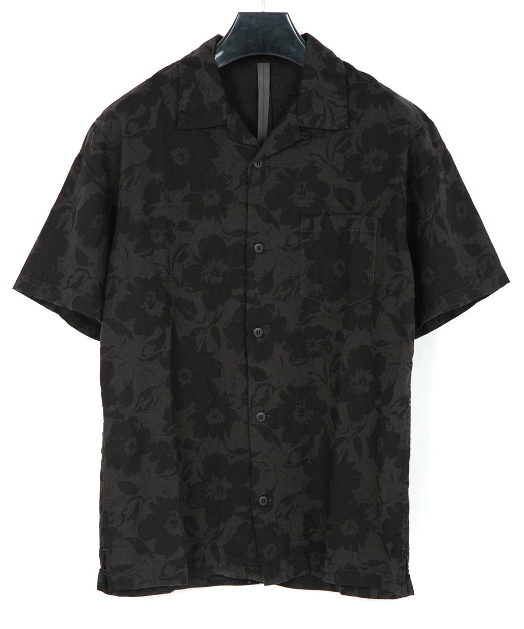 Flower Printed Cotton Linen Open-necked Short-Sleeve Shirts - GRAY×BLACK