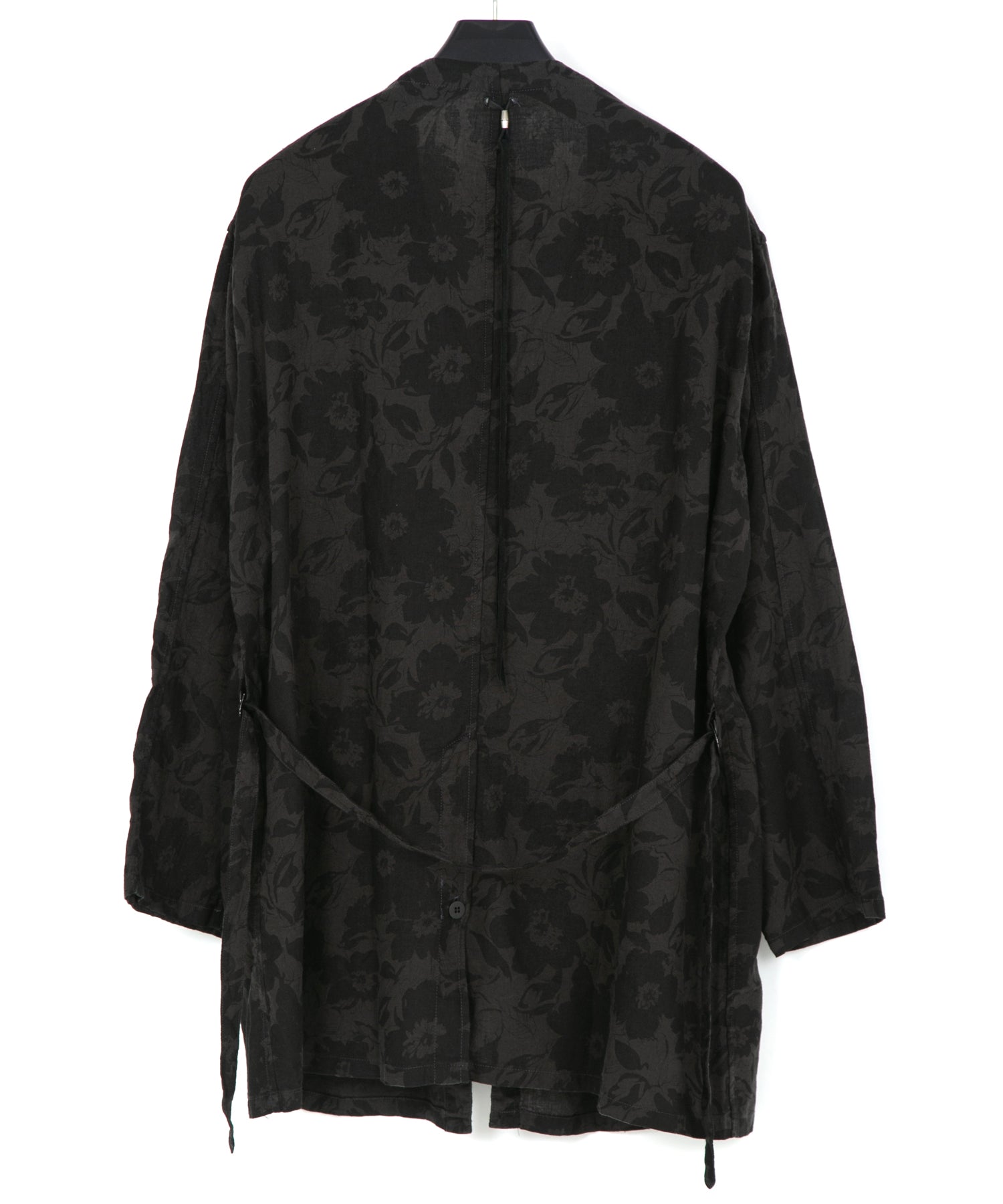 コットンリネン 花柄プリント 製品染め ロングカーディガン - GRAY