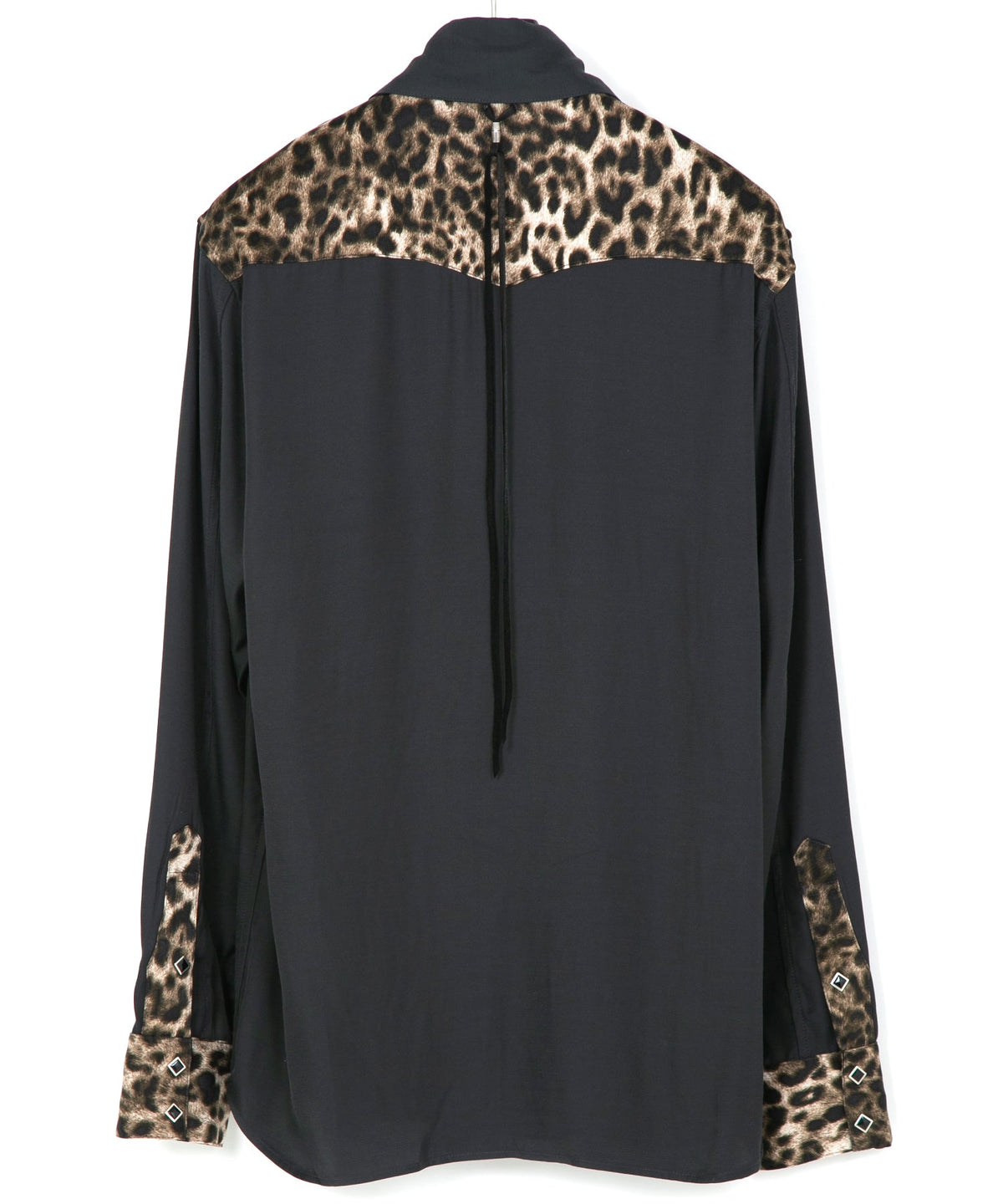 RayonTwill & Leopard Printed Satin Western Shirts - BLACK×LEOPARD