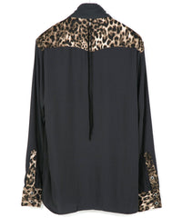 RayonTwill & Leopard Printed Satin Western Shirts - BLACK×LEOPARD