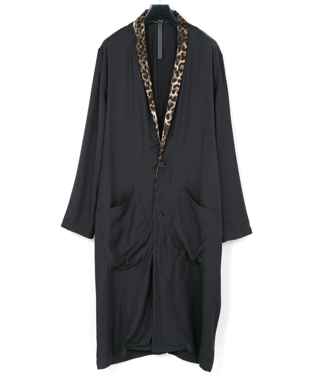 レーヨン ツイール & ポリエステルレオパードサテン ロングガウン - BLACK×LEOPARD