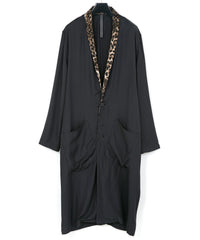 レーヨン ツイール & ポリエステルレオパードサテン ロングガウン - BLACK×LEOPARD