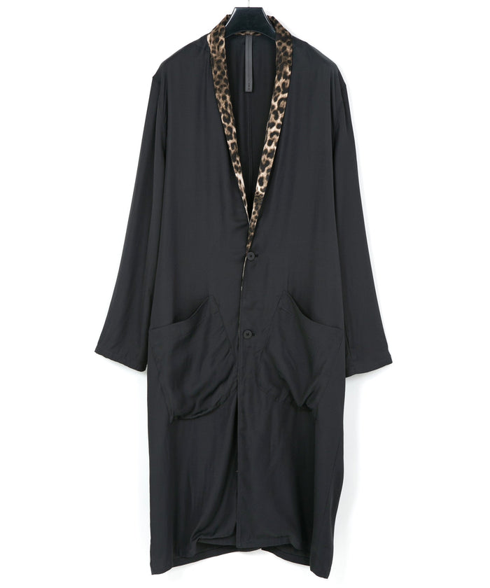 レーヨン ツイール & ポリエステルレオパードサテン ロングガウン - BLACK×LEOPARD