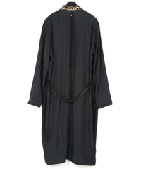 レーヨン ツイール & ポリエステルレオパードサテン ロングガウン - BLACK×LEOPARD