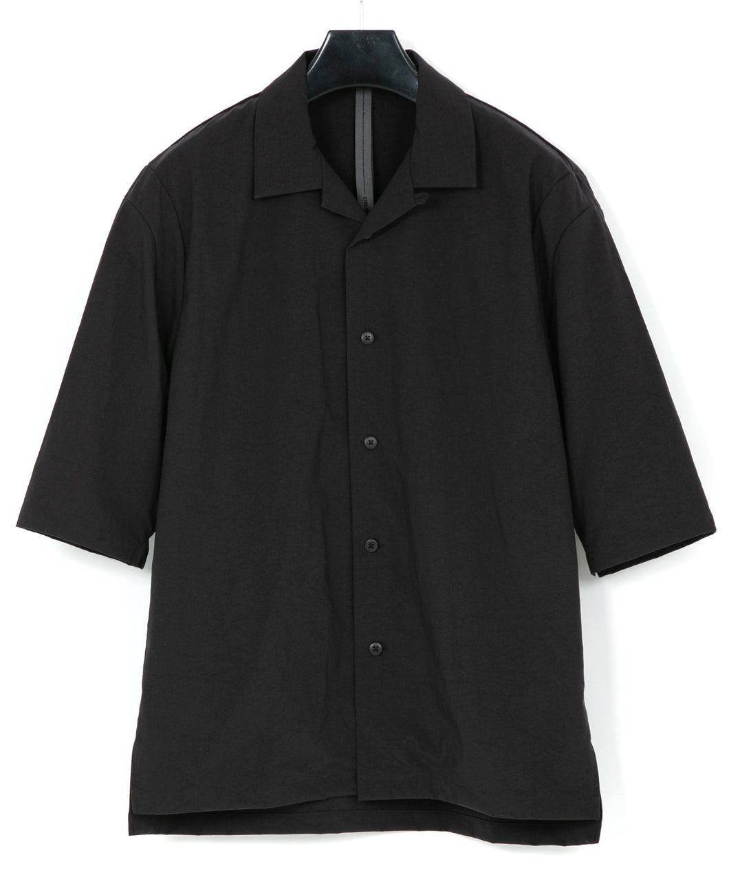 タスラン加工ナイロンオックス 半袖開襟シャツ - BLACK