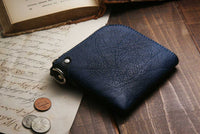  [Burning Dyed] Domestic Vegetable Full Tanned Calf Shrank Skin Wallet / Gun Blue