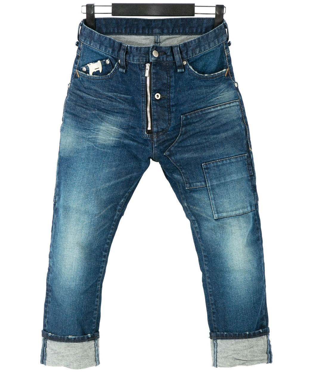 12.5oz Organic Cotton Stretch Denim Cropped Jeans Used Processing / INDIGO