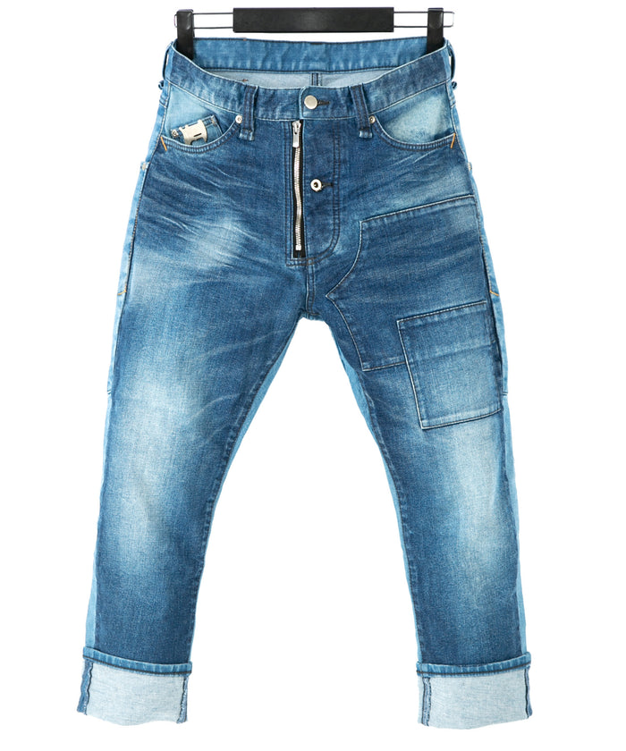 12.5oz オーガニックコットン ストレッチデニム CROPPED JAM クロップド ユーズド & バイカラー加工 - INDIGO
