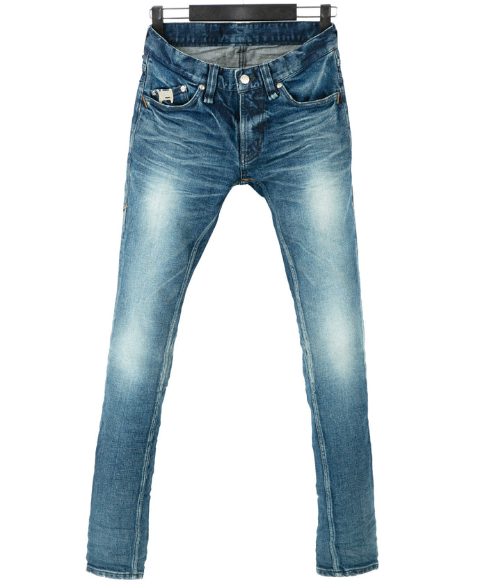 12.5oz オーガニックコットン ストレッチデニム SKINNY JOHN スキニー ユーズド加工 - INDIGO