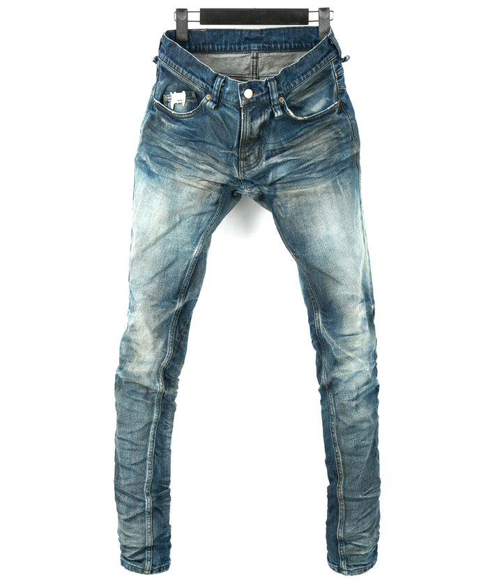 12.5oz オーガニックコットン ストレッチデニム SKINNY JOHN スキニー ハードユーズド加工 - INDIGO