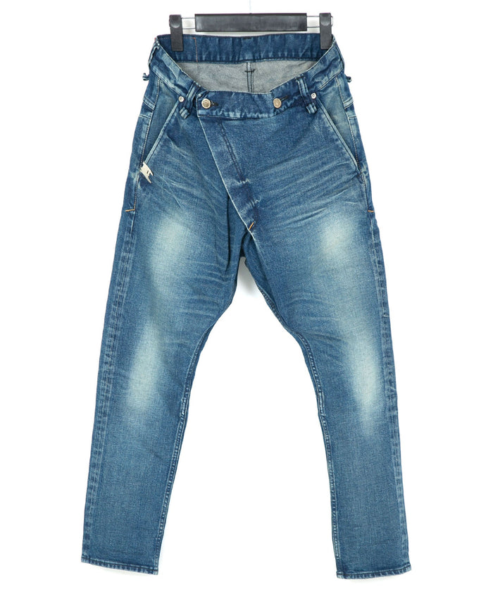 12.5oz オーガニックコットン ストレッチデニム Over Down オーバーラップ タイトストレート ジーンズ ユーズド加工 - INDIGO