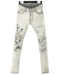 Load image into Gallery viewer, 11oz Organic Cotton Stretch Denim Tight Straight Jeans Crash + Repair / WHITE
