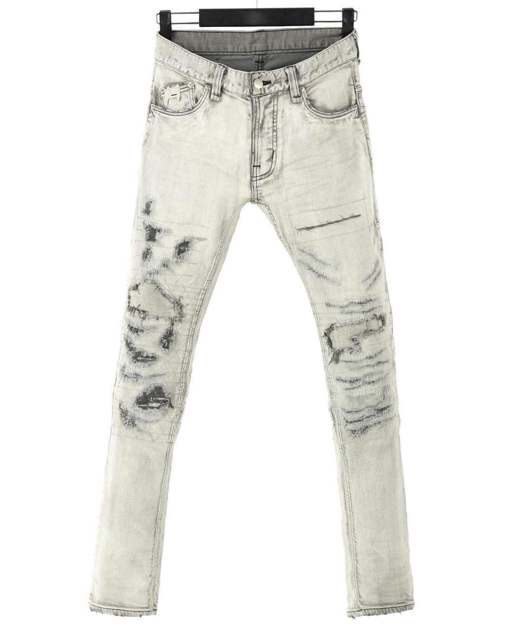 11oz Organic Cotton Stretch Denim Tight Straight Jeans Crash + Repair / WHITE