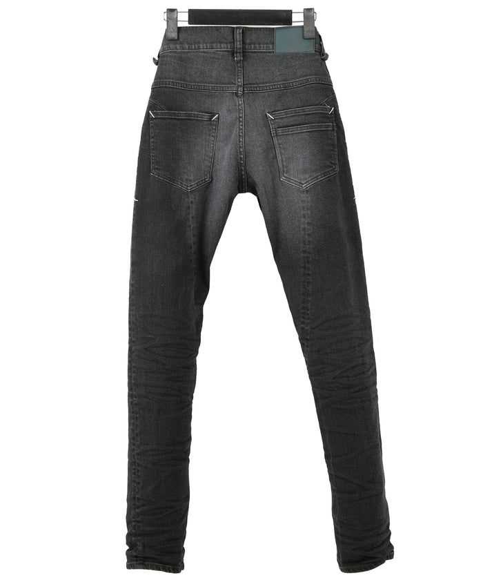 11oz オーガニックコットン ストレッチデニム TIGHT JOE タイトストレート ユーズド加工 - BLACK