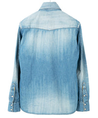 5.3oz Organic Cotton Denim "TRAVIS" Long Sleeved Western shirt / INDIGO