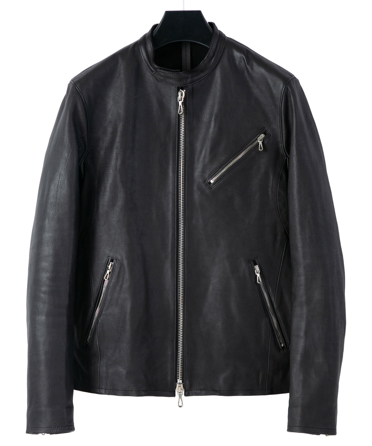 オイルカーフ SLATER シングルライダースジャケット - BLACK